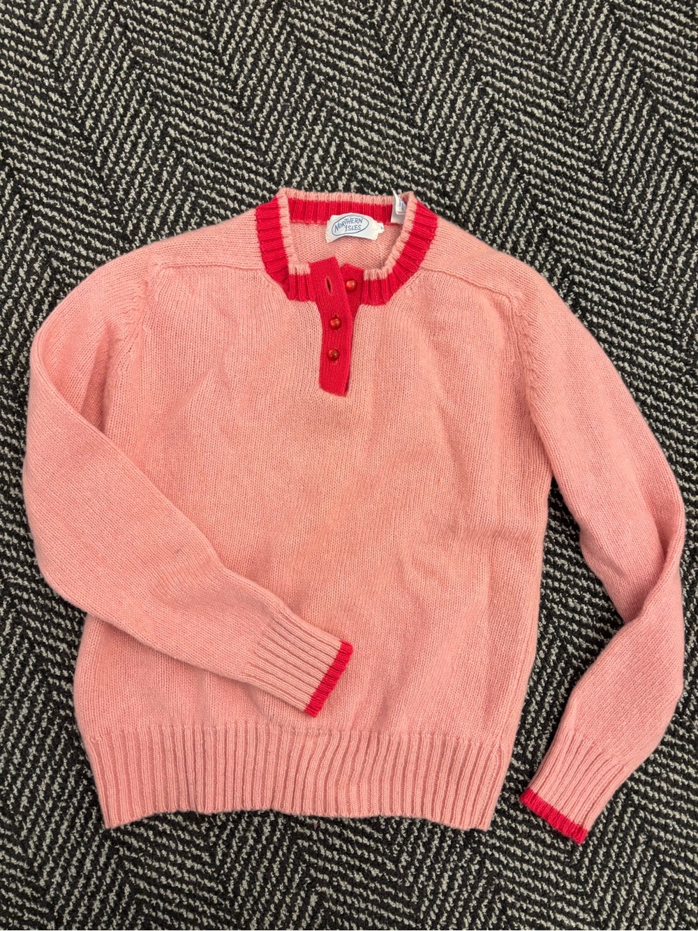 Women's Pink Crewneck Sweater with Red Trim by Southern Tide